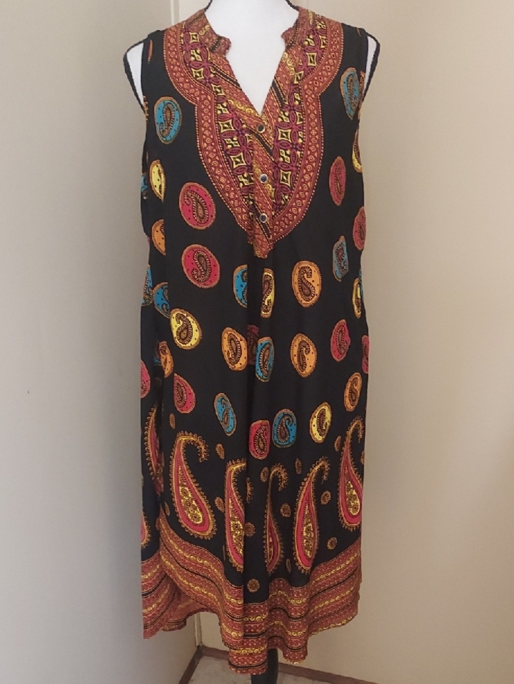 Seven Islands Colorful Trapeze Swing Dress With Paisley Print